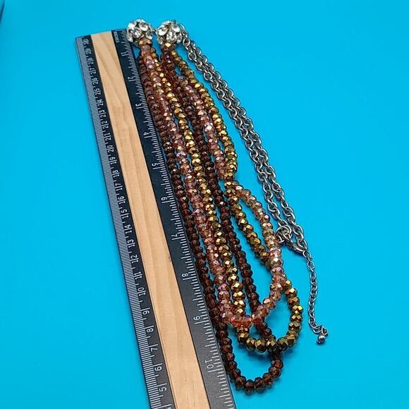 Long Crystal Necklace, Three Crystal Strands, Clear Rhinestone Beads, 37 Inches - Picture 7 of 10